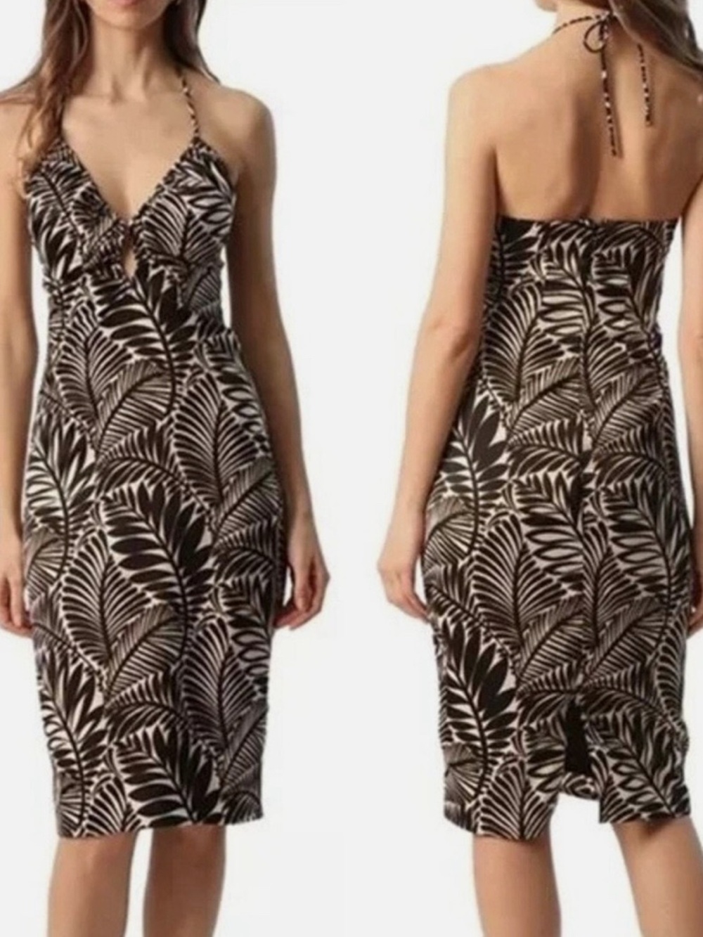 Christian Lacroix Black and Cream Printed Halter Dress
